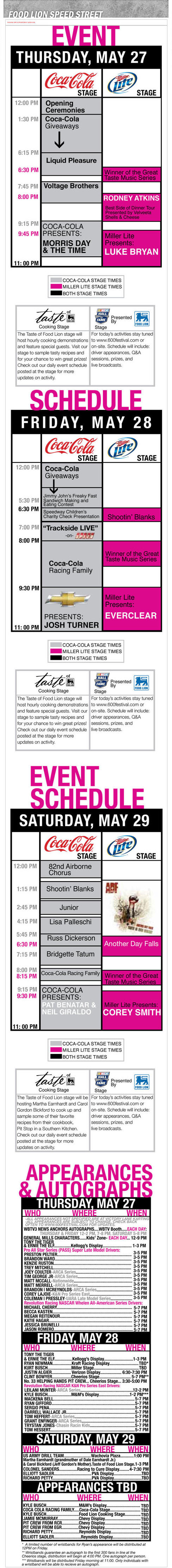 2010 Food Lion Speed Street Full Event Schedule